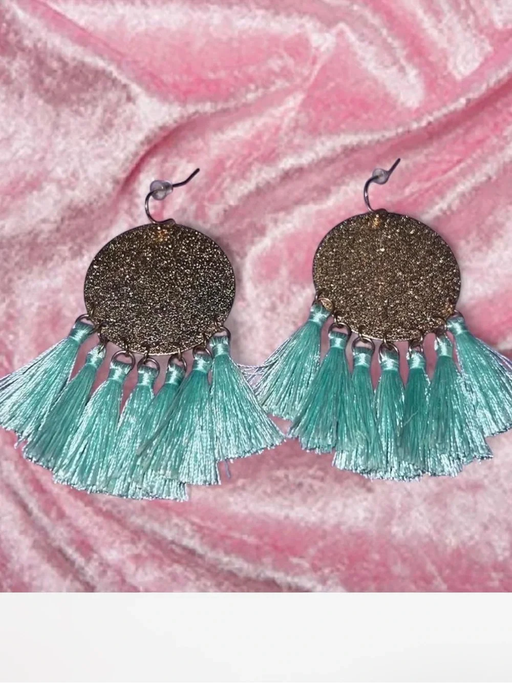 Gold and Teal Tassel Earrings